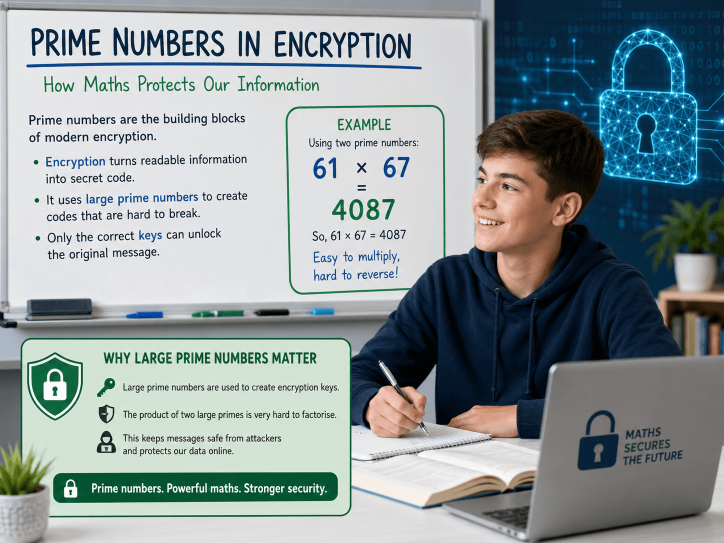 prime numbers Secondary Maths explanation showing encryption and cybersecurity